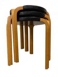 Alvar Aalto Set of Alvar Aalto Stool X600 in Birch and Original Black Leather Artek 1960s - 3932684