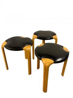 Alvar Aalto Set of Alvar Aalto Stool X600 in Birch and Original Black Leather Artek 1960s - 3932688