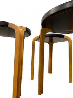 Alvar Aalto Set of Alvar Aalto Stool X600 in Birch and Original Black Leather Artek 1960s - 3932689