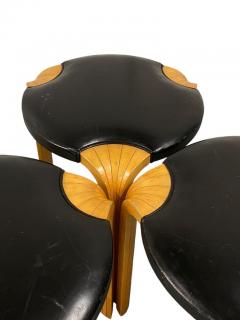 Alvar Aalto Set of Alvar Aalto Stool X600 in Birch and Original Black Leather Artek 1960s - 3932690