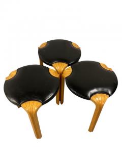 Alvar Aalto Set of Alvar Aalto Stool X600 in Birch and Original Black Leather Artek 1960s - 3932691