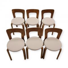 Alvar Aalto Set of Six Alvar Aalto Model 65 Chairs in Birch and Beige Fabric Artek 1950s - 4173944