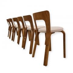 Alvar Aalto Set of Six Alvar Aalto Model 65 Chairs in Birch and Beige Fabric Artek 1950s - 4173945