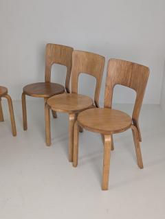 Alvar Aalto Set of Six Alvar Aalto Model 66 Chairs in Birch Artek 1950s - 4789590