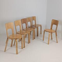 Alvar Aalto Set of Six Alvar Aalto Model 66 Chairs in Birch Artek 1950s - 4789597