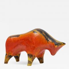 Alvino Bagni Alvino Bagni Bull Ceramic Orange Red Yellow and Brown Signed - 2747838