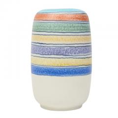 Alvino Bagni Alvino Bagni Vase for Raymor Ceramic Stripes Blue Yellow White Signed - 2833682