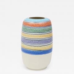 Alvino Bagni Alvino Bagni Vase for Raymor Ceramic Stripes Blue Yellow White Signed - 2839788