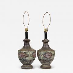 Alvino Bagni Pair of Alvino Bagni for Bitossi Italian Ceramic Fish Striped Table Lamps - 4178503