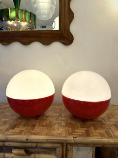 Alvino Bagni Pair of Ceramic and Opaline Glass Ball Lamps by Alvino Bagni Italy 1970s - 3867482