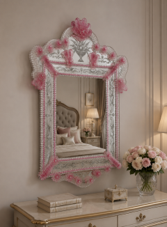 Amazing Midcentury Octagonal Venetian Murano Glass Mirror - 4774849