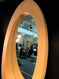 Amazing Monumental Pair of 1970s Elliptical Wood Modern Mirrors - 418551