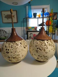 Amazing Pair Jumbo Faux Travertine Ceramic Orb Lamp Mid Century Modern - 1425426