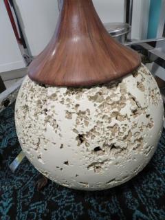 Amazing Pair Jumbo Faux Travertine Ceramic Orb Lamp Mid Century Modern - 1425427