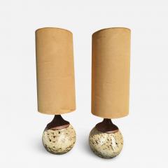 Amazing Pair Jumbo Faux Travertine Ceramic Orb Lamp Mid Century Modern - 1427331