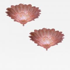 Amazing Pair of Pink Amethyst Murano Glass Leave Ceiling Light or Chandelier - 3053182