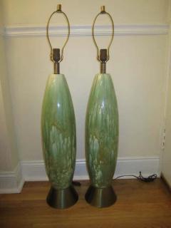 Amazing Pair of Tall Slender Ceramic Drip Glaze Lamps Midcentury - 1559182