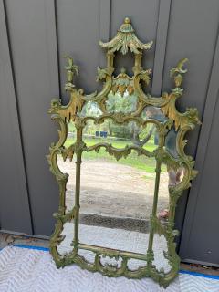 Amazing italian Chinoiserie Pagoda Wall Mirror Green Gilt Finish - 4729606