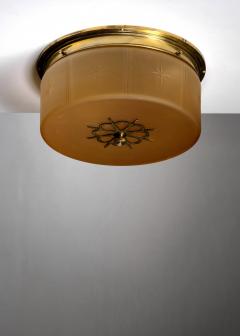 Amber glass and brass ceiling lamp - 4118818