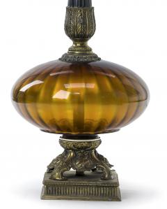 Amber irised glass urn shaped pair of awesome lamp with oxidized bronze accent - 872995