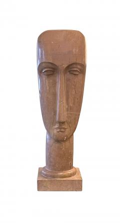 Amedeo Modigliani Large Modigliani inspired Abstract Head Sculpture in Rosso Alicante Marble - 4396389