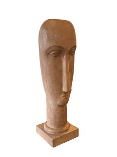 Amedeo Modigliani Large Modigliani inspired Abstract Head Sculpture in Rosso Alicante Marble - 4396390