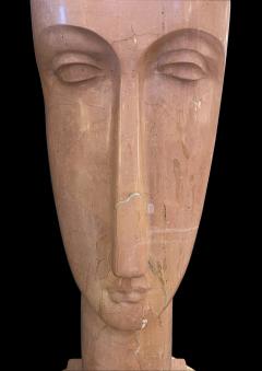 Amedeo Modigliani Large Modigliani inspired Abstract Head Sculpture in Rosso Alicante Marble - 4396392