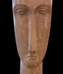 Amedeo Modigliani Large Modigliani inspired Abstract Head Sculpture in Rosso Alicante Marble - 4396393