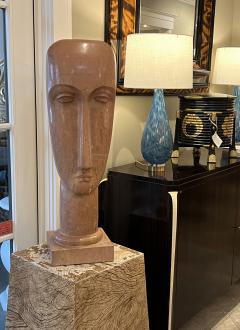 Amedeo Modigliani Large Modigliani inspired Abstract Head Sculpture in Rosso Alicante Marble - 4396395