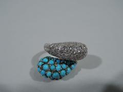 American 14K Gold Crossover Cocktail Ring with Diamonds and Turquoise - 3748721