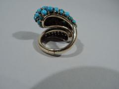 American 14K Gold Crossover Cocktail Ring with Diamonds and Turquoise - 3748723