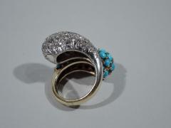 American 14K Gold Crossover Cocktail Ring with Diamonds and Turquoise - 3748725