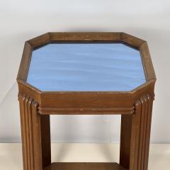 American Art Deco Carved Wood and Blue Mirror Pedestal or Tall Side Table - 3910109