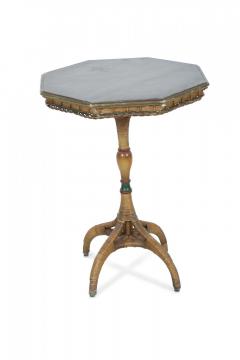 American Art Deco Style Octagonal Wood Top Wicker Bistro Table - 4661343