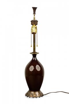 American Art Deco Style Oxblood Red Porcelain and Brass Table Lamp - 4671964