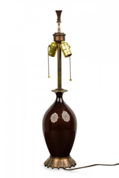 American Art Deco Style Oxblood Red Porcelain and Brass Table Lamp - 4671965