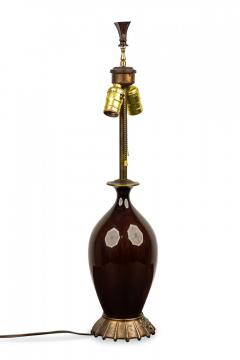 American Art Deco Style Oxblood Red Porcelain and Brass Table Lamp - 4671966