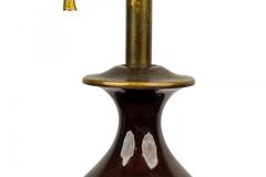 American Art Deco Style Oxblood Red Porcelain and Brass Table Lamp - 4671970