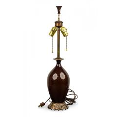 American Art Deco Style Oxblood Red Porcelain and Brass Table Lamp - 4735075
