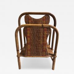 American Art Deco bamboo magazine rack with red and natural wicker panels - 4721080