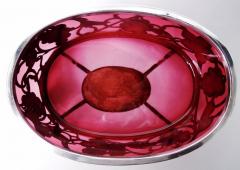 American Art Nouveau Cranberry Bowl with Grapevine Silver Overlay - 4032826