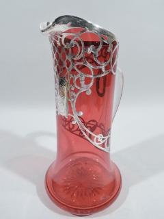 American Art Nouveau Red Silver Overlay Claret Jug - 3750242