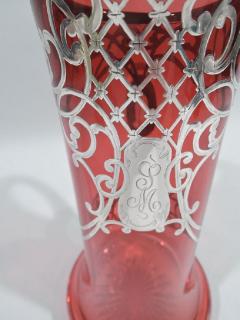 American Art Nouveau Red Silver Overlay Claret Jug - 3750262