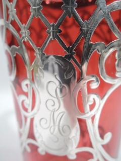 American Art Nouveau Red Silver Overlay Claret Jug - 3750287