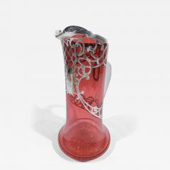 American Art Nouveau Red Silver Overlay Claret Jug - 3753356