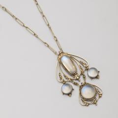 American Arts Crafts Moonstone Gold Necklace - 4456683