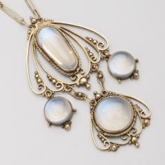 American Arts Crafts Moonstone Gold Necklace - 4456686