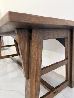 American Arts and Crafts Solid Oak Trestle Dining Table 1960s - 4789418