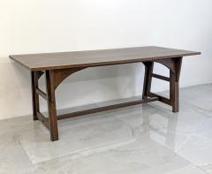 American Arts and Crafts Solid Oak Trestle Dining Table 1960s - 4789421