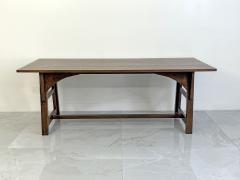 American Arts and Crafts Solid Oak Trestle Dining Table 1960s - 4789426